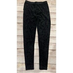 Connection 18 Black Pull On pants Leggins With velvet embossed floral pattern S